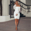 Women's Lace Mini Dress – Off-Shoulder, Long Sleeve, Party