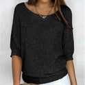 Women's Short Sleeve Knit Sweater with Ribbed Trim