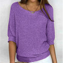 Women's Short Sleeve Knit Sweater with Ribbed Trim