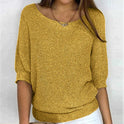 Women's Short Sleeve Knit Sweater with Ribbed Trim