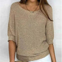 Women's Short Sleeve Knit Sweater with Ribbed Trim