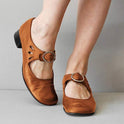 Women's Leather Mary Jane Shoes with Buckle Strap