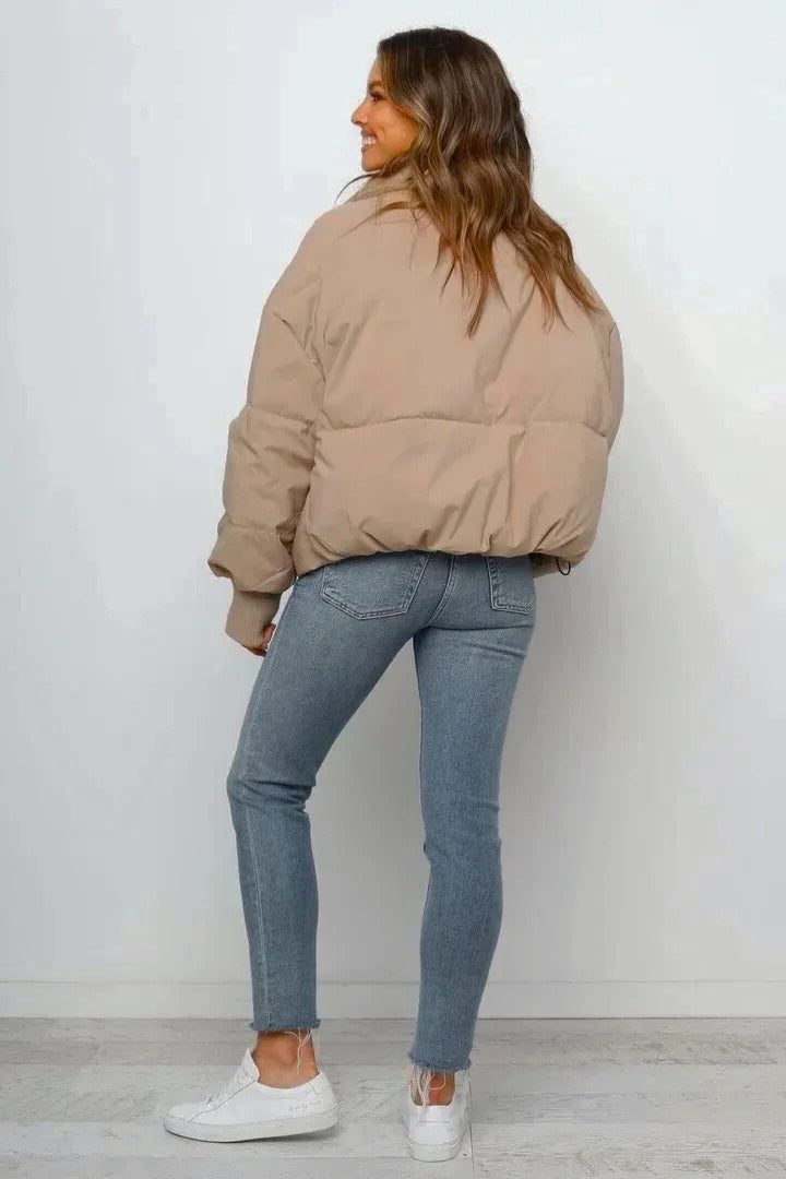 Lightweight Cropped Puffer Jacket with High Collar 1