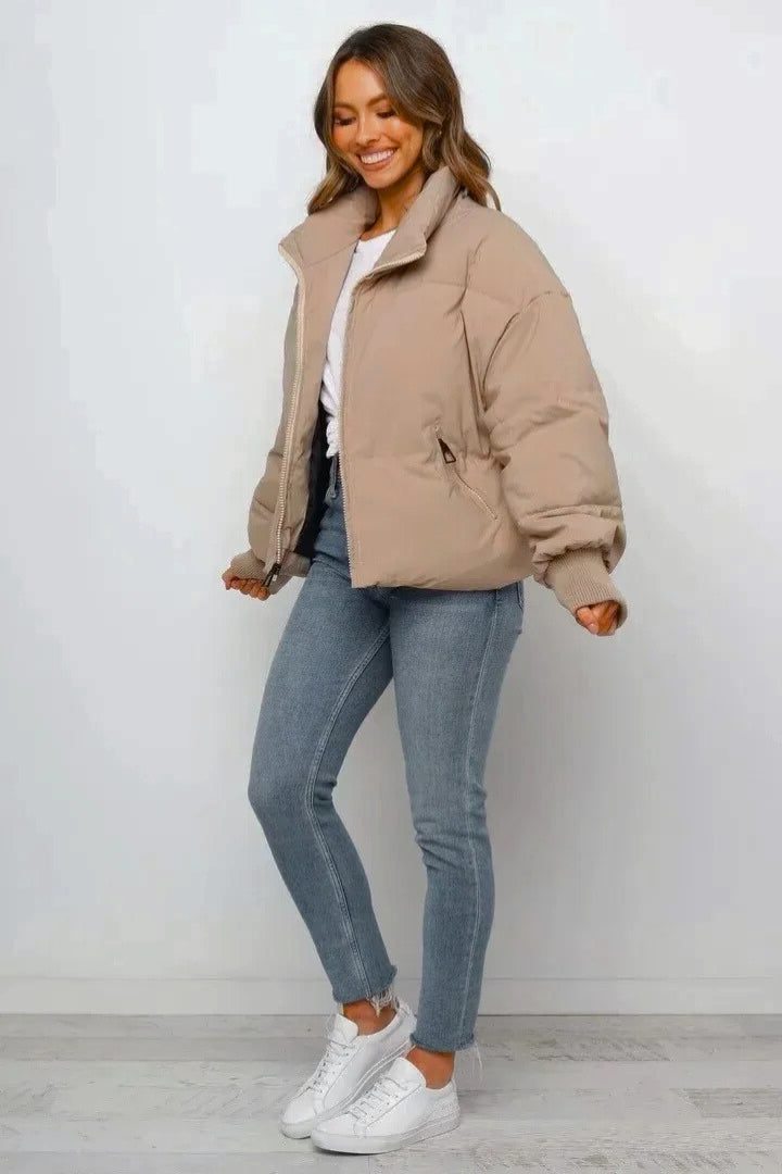 Lightweight Cropped Puffer Jacket with High Collar 2