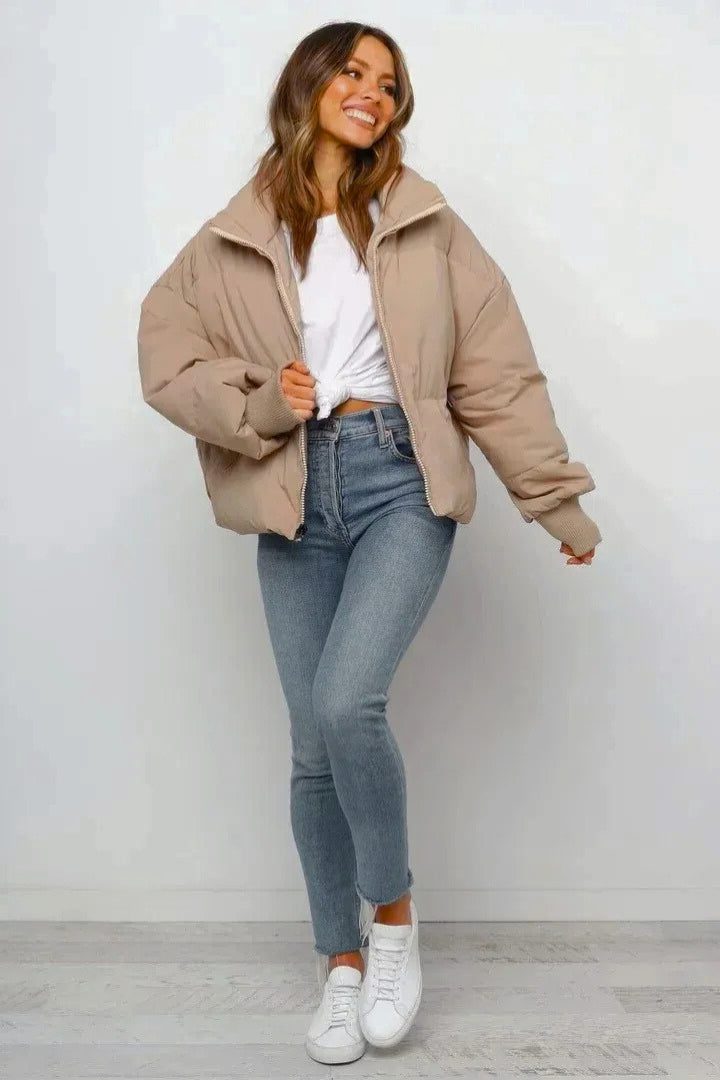 Lightweight Cropped Puffer Jacket with High Collar 3