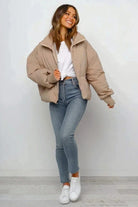 Lightweight Cropped Puffer Jacket with High Collar 3