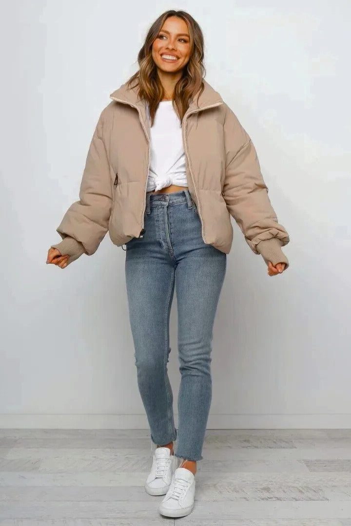 Lightweight Cropped Puffer Jacket with High Collar 4