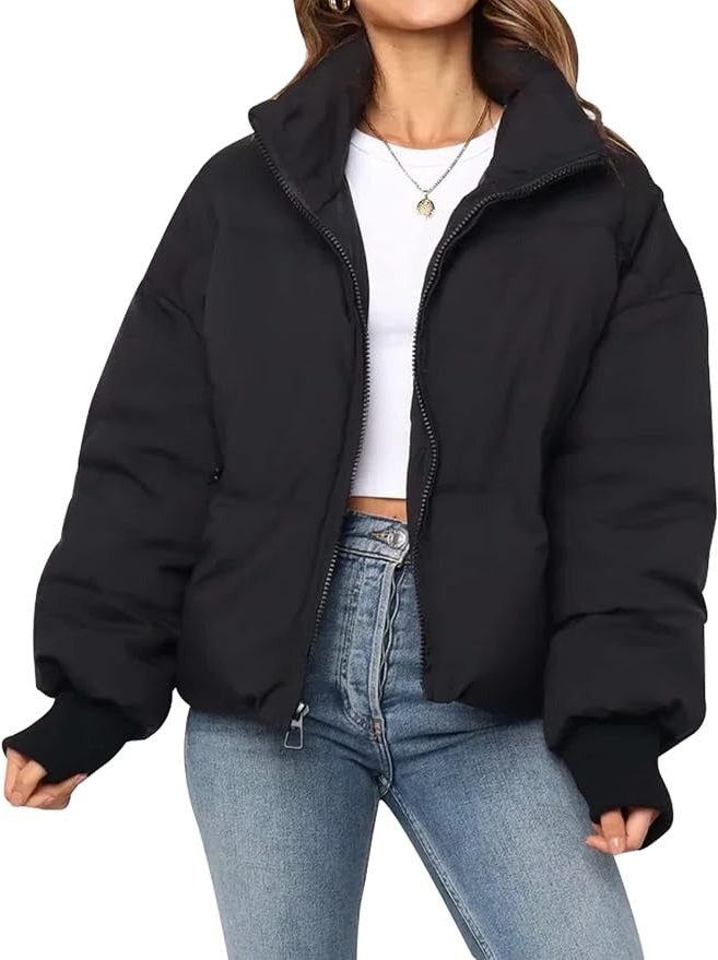 Lightweight Cropped Puffer Jacket with High Collar 5