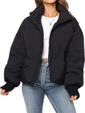 Lightweight Cropped Puffer Jacket with High Collar 5