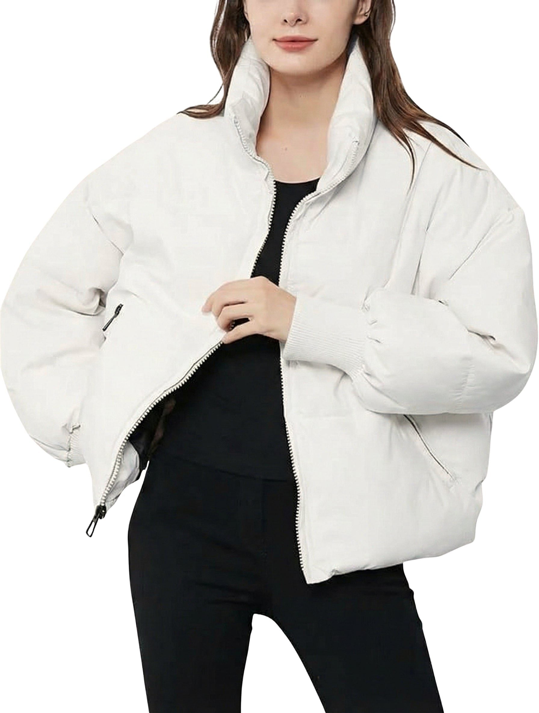 Lightweight Cropped Puffer Jacket with High Collar 7