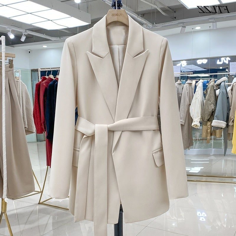 Long-Line Blazer Coat with Belt for Women 0