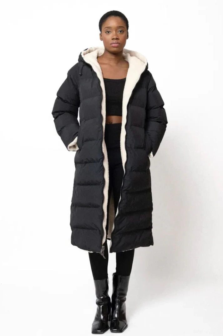 Long Sherpa Lined Reversible Puffer Coat for Women 1