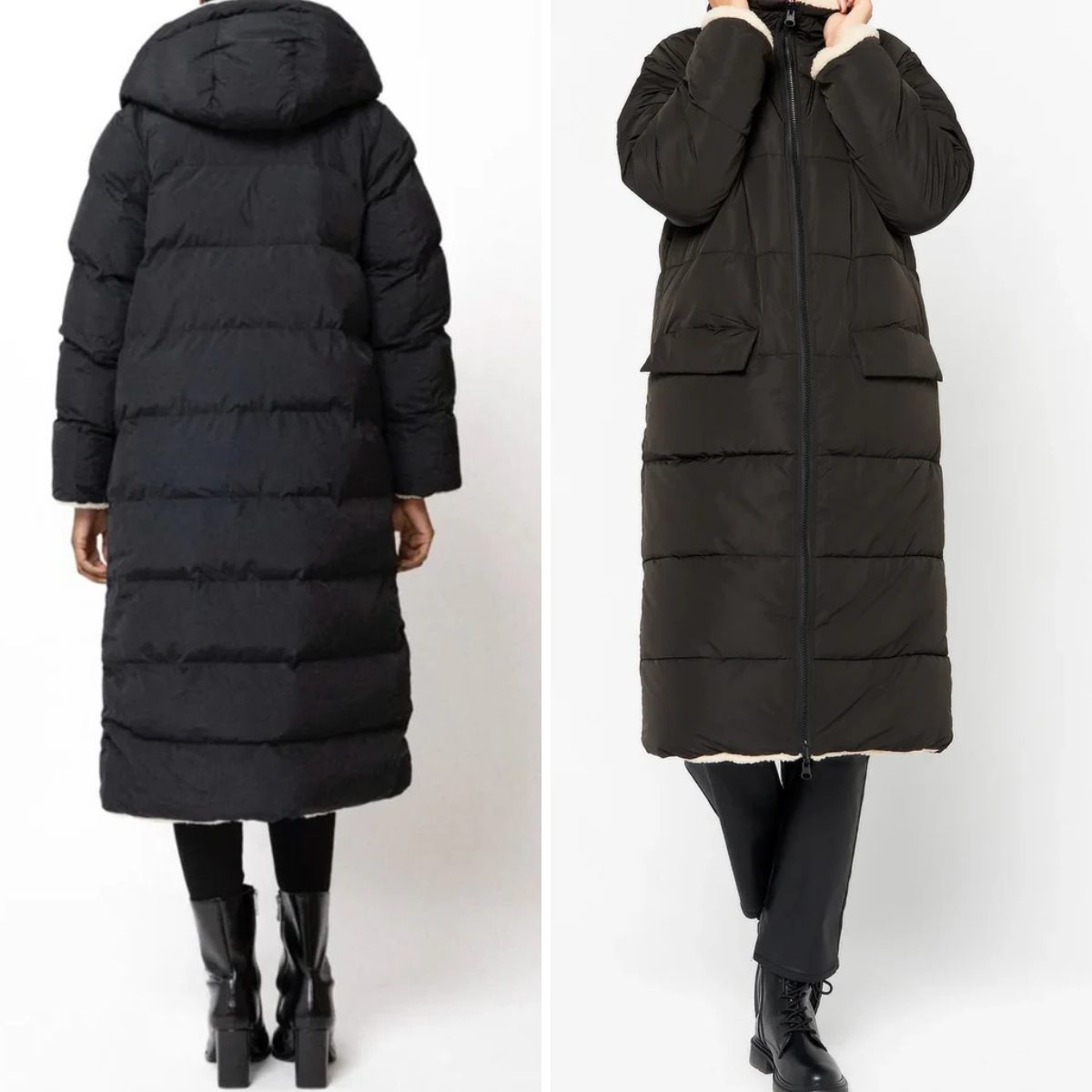 Long Sherpa Lined Reversible Puffer Coat for Women 4