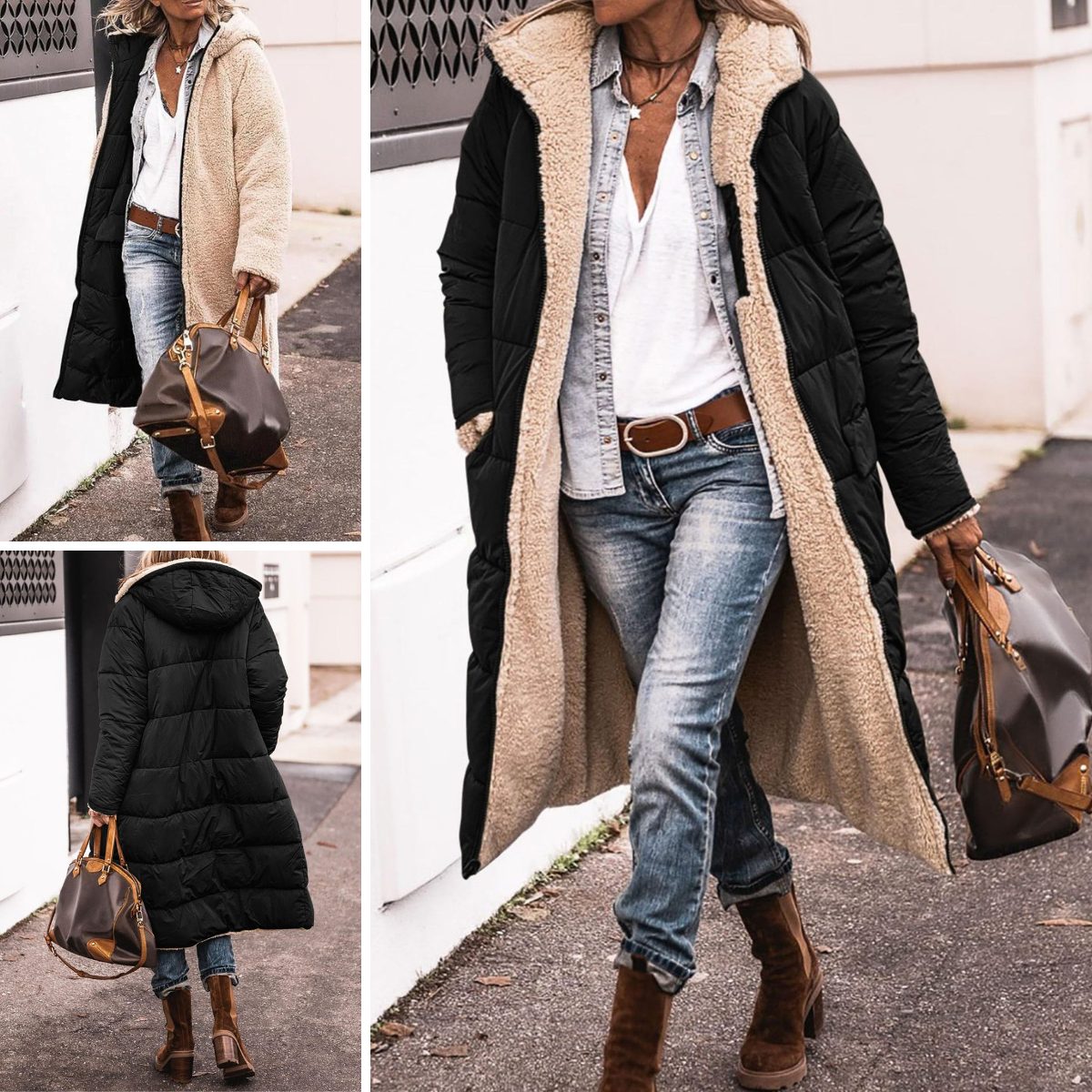 Long Sherpa Lined Reversible Puffer Coat for Women 6