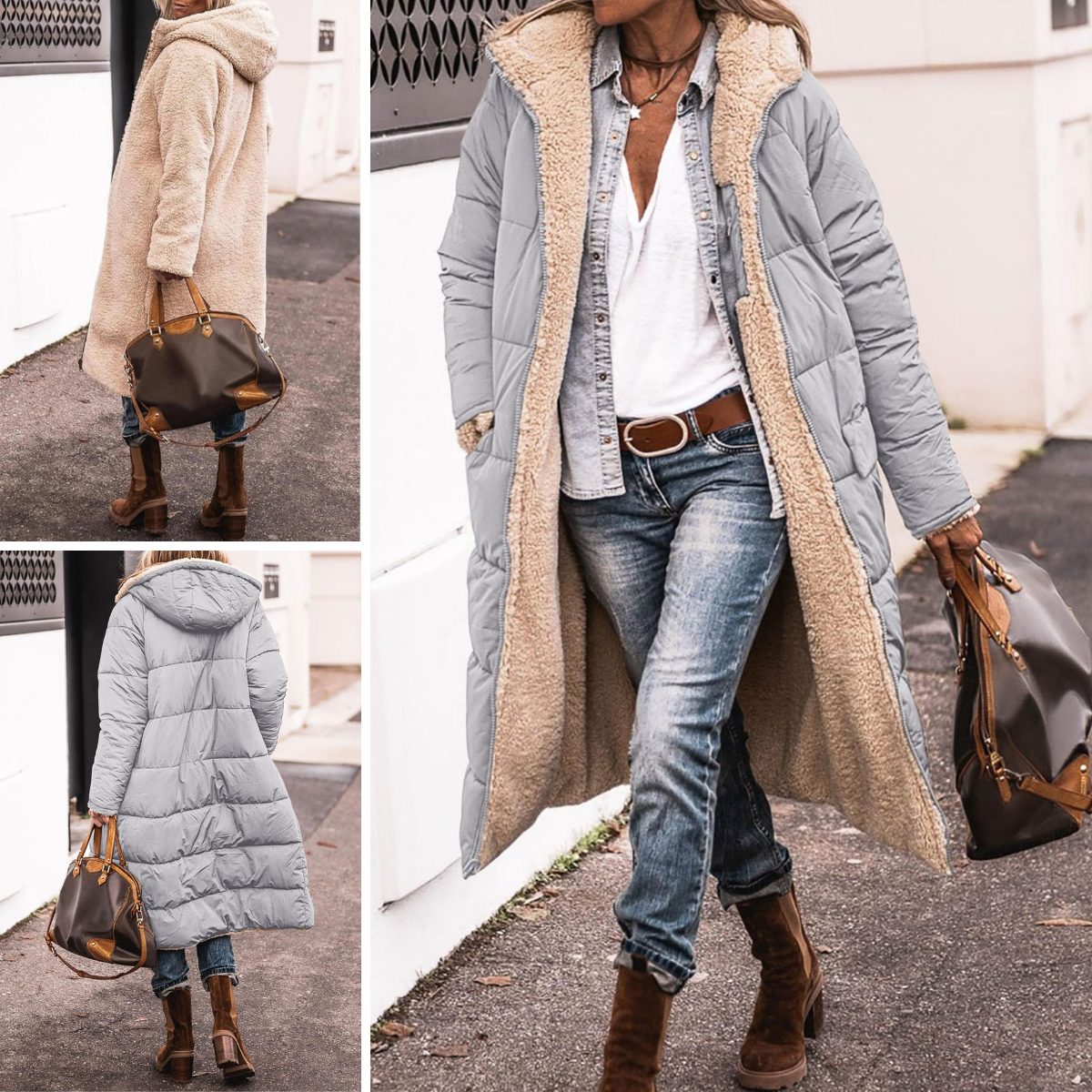Long Sherpa Lined Reversible Puffer Coat for Women 9