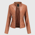 Mia | Women's Slim-Fit Faux Leather Moto Coat Stand-Collar Zip-Up Jacket 2