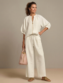 Natalia | Zip Front Blouson Top Wide Leg Set 10