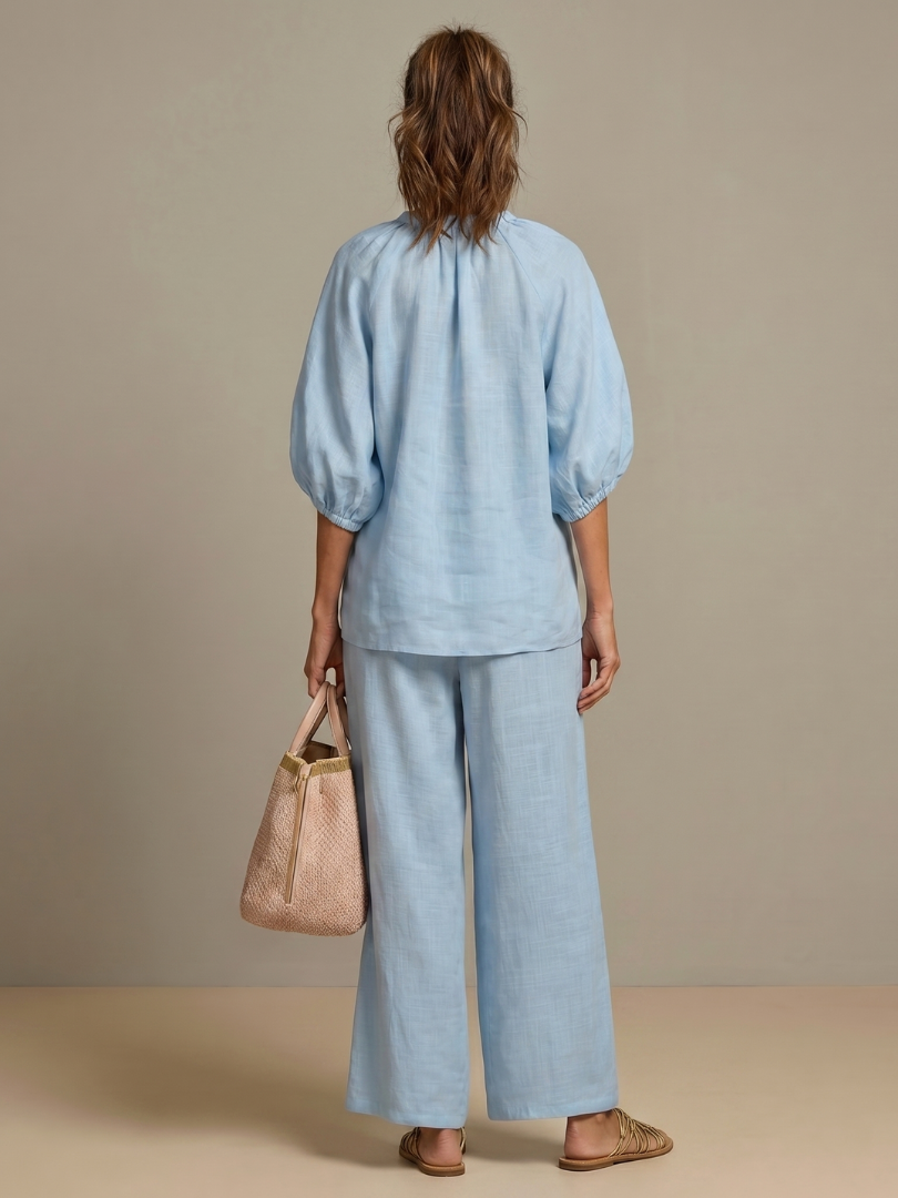 Natalia | Zip Front Blouson Top Wide Leg Set 3