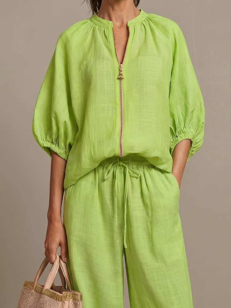 Natalia | Zip Front Blouson Top Wide Leg Set 8