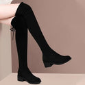 Women's Thigh-High Boots – Block Heel, Stretch, Back Tie