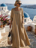 Women's Christmas Dress – Lace Trim, Maxi, Pockets