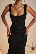 Women's Maxi Dress – Corset Jacquard, Ruched Waist, Boning