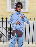 Women's Tracksuit Set – Polka Dot, Zip Front, Cotton Blend