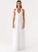 Women's Christmas Dress – Satin, Halter V-Neck, Maxi