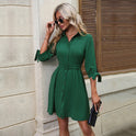 Women's Midi Shirt Dress – Belted, Bow Sleeves, Collared