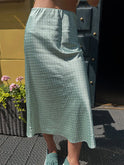 Women's Satin Midi Skirt – Polka Dot, Bias Cut, Elastic Waist