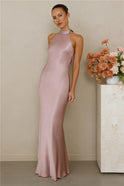 Women's Christmas Dress – Satin, High-Neck, Sleeveless