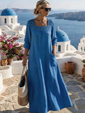 Women's Christmas Dress – Lace Trim, Maxi, Pockets