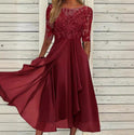Women's Christmas Dress – Embroidered Lace, Chiffon, Midi