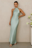 Women's Christmas Dress – Satin, High-Neck, Sleeveless