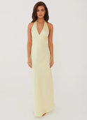 Women's Christmas Dress – Satin, Halter V-Neck, Maxi