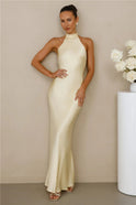 Women's Christmas Dress – Satin, High-Neck, Sleeveless