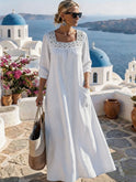 Women's Christmas Dress – Lace Trim, Maxi, Pockets
