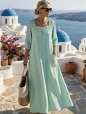 Women's Christmas Dress – Lace Trim, Maxi, Pockets