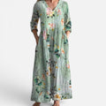 Maxi Dress Floral V Neck Three Quarter Sleeve