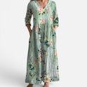 Maxi Dress Floral V Neck Three Quarter Sleeve