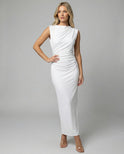 Women's Party Dress – Draped Maxi, Ruched Waist