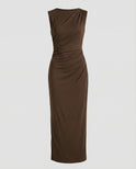 Women's Party Dress – Draped Maxi, Ruched Waist