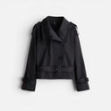Women's Trench Jacket – Cropped, Stand Collar, Belted