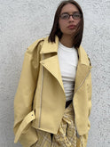 Women's Faux Leather Biker Jacket – Oversized, Asymmetric Zip