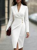 Women's Wrap Midi Dress – Tailored, V-Neck, Long Sleeve