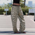 Women's Wide-Leg Pants – Animal Print, Drawstring, Tie Hems