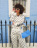 Women's Tracksuit Set – Polka Dot, Zip Front, Cotton Blend