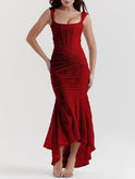 Women's Maxi Dress – Corset Jacquard, Ruched Waist, Boning