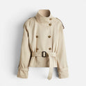 Women's Trench Jacket – Cropped, Stand Collar, Belted