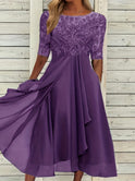 Women's Christmas Dress – Embroidered Lace, Chiffon, Midi